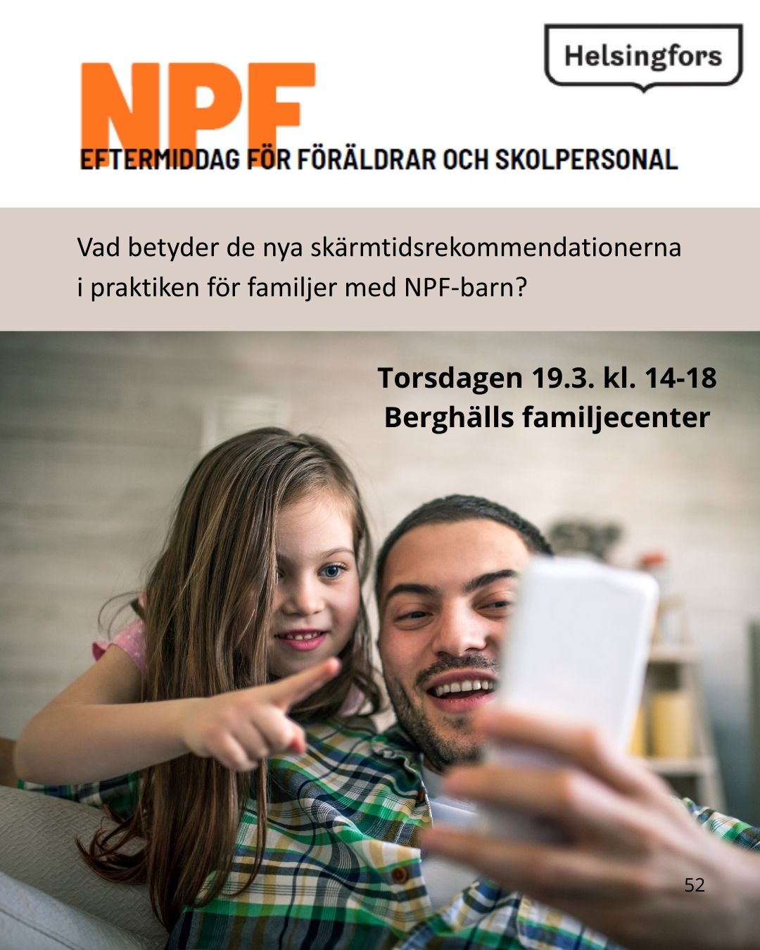 NPF eftermiddag för föräldrar och skolpersonal onsdagen 19.3.2026